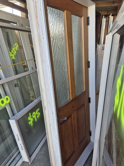 Nice Wooden Entrance door with etched glass 2050 H x 880 W #2299