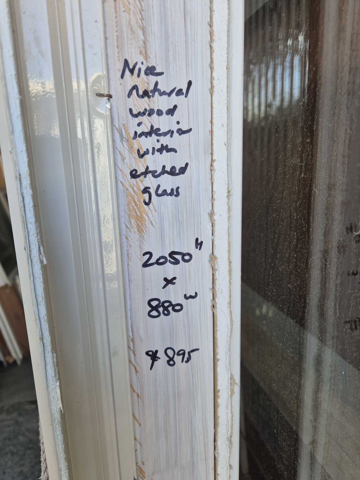 Nice Wooden Entrance door with etched glass 2050 H x 880 W #2299