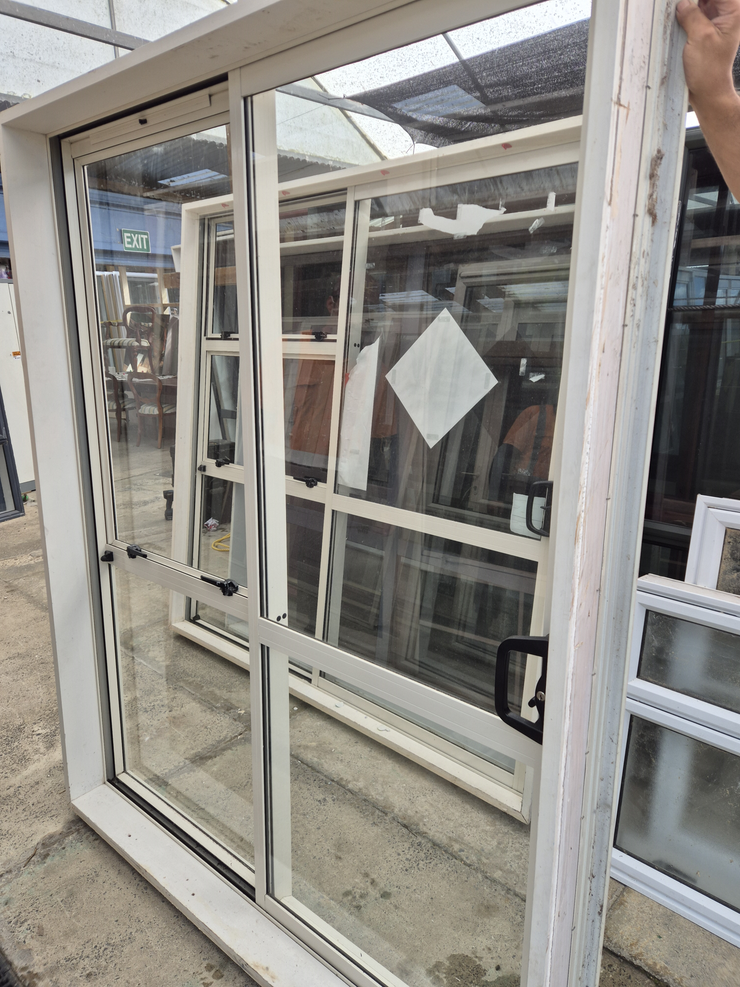 Cream Ranchslider with opening window 2m H x 1.6W #2059