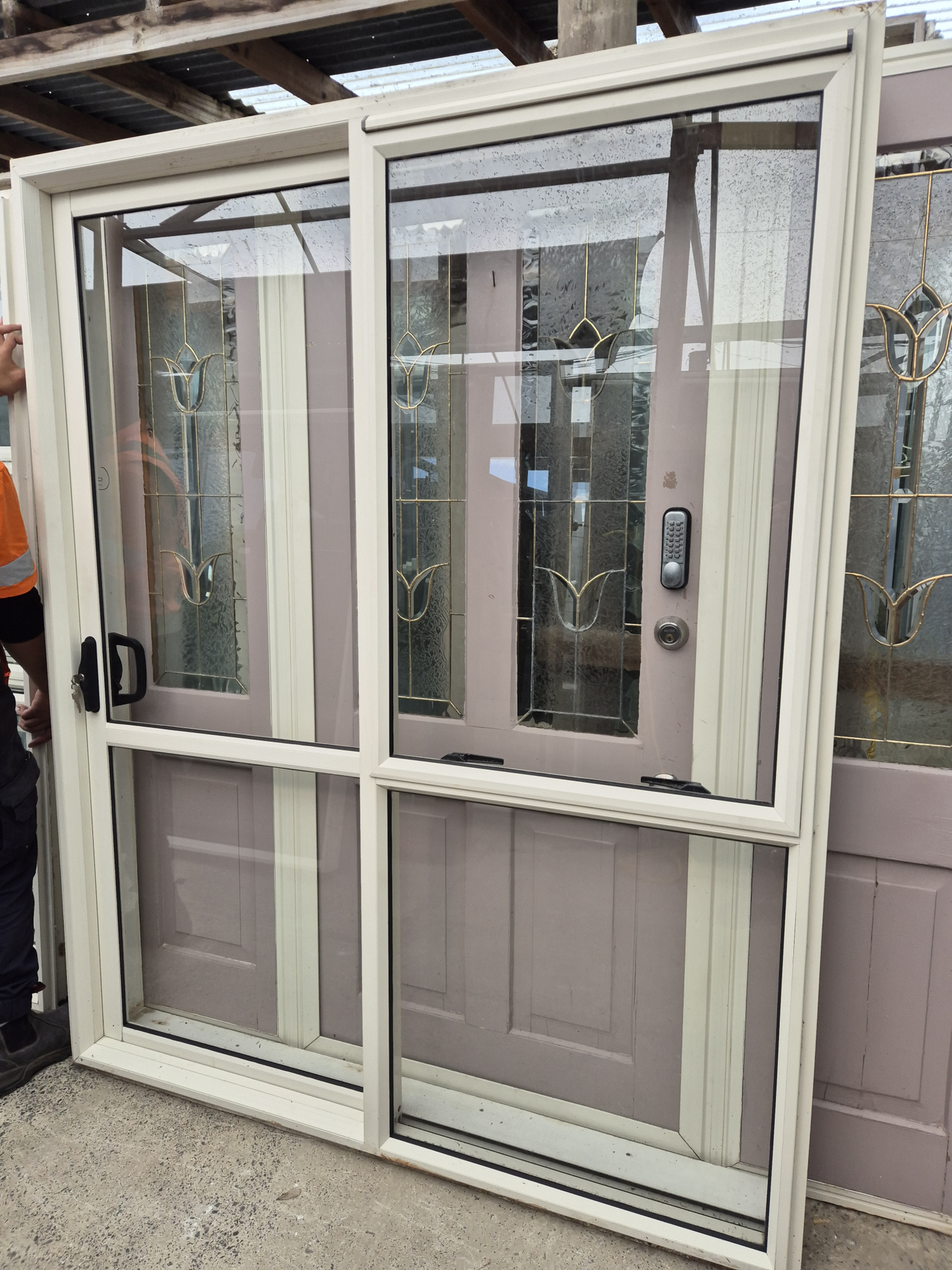 Cream Ranchslider with opening window 2m H x 1.6W #2059