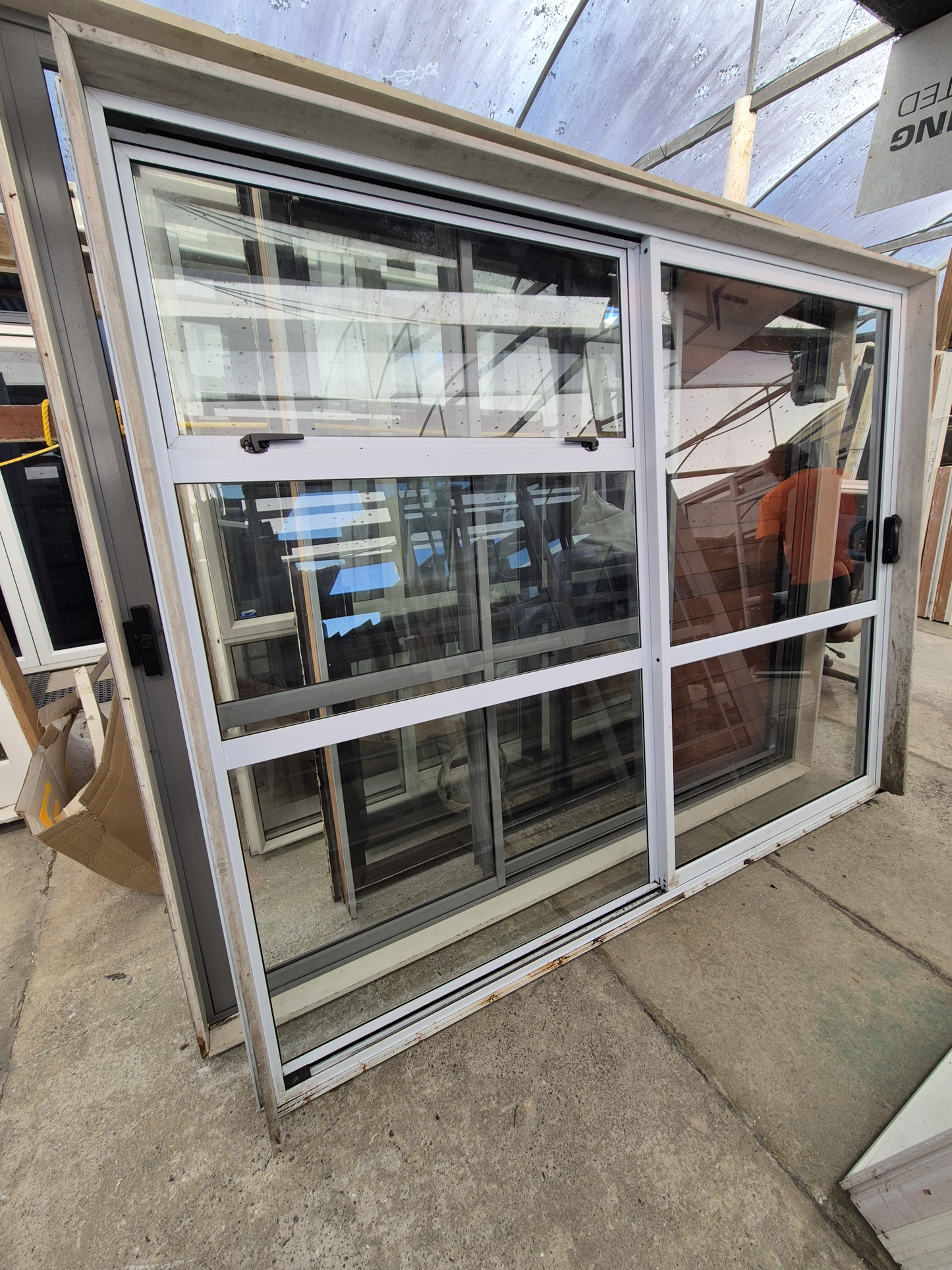 White Ranchslider with opening windows 2m H x 2.4 W #2073