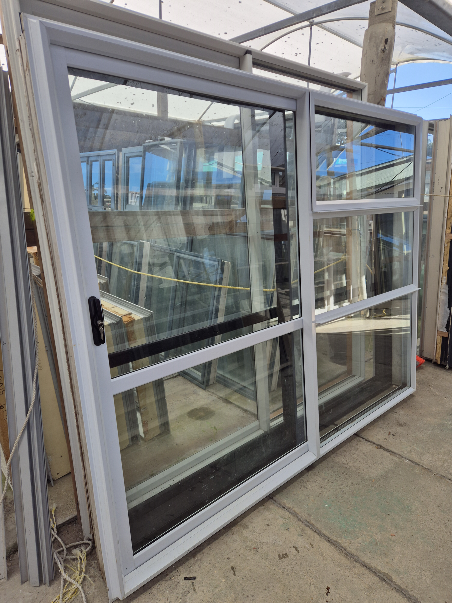 White Ranchslider with opening windows 2m H x 2.4 W #2073