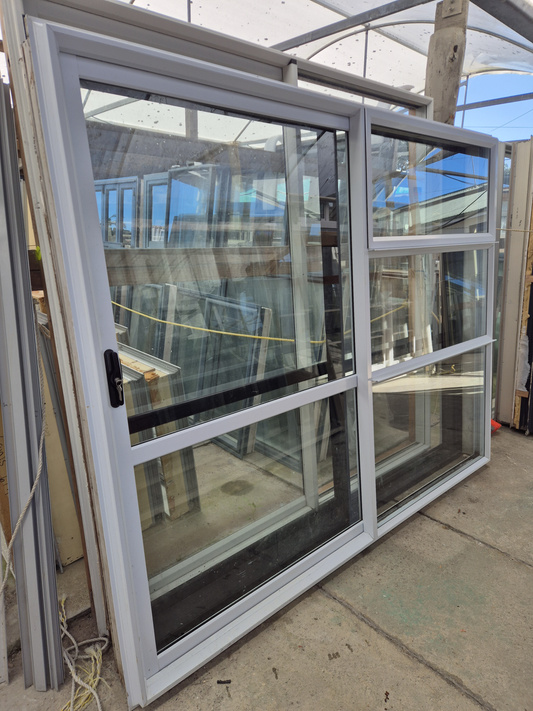 White Ranchslider with opening windows 2m H x 2.4 W #2073