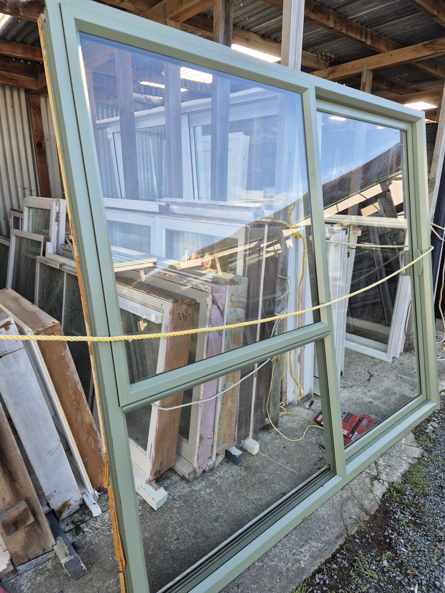 Mist Green Ranchslider with opening window 2m H x 2.4 W #2400