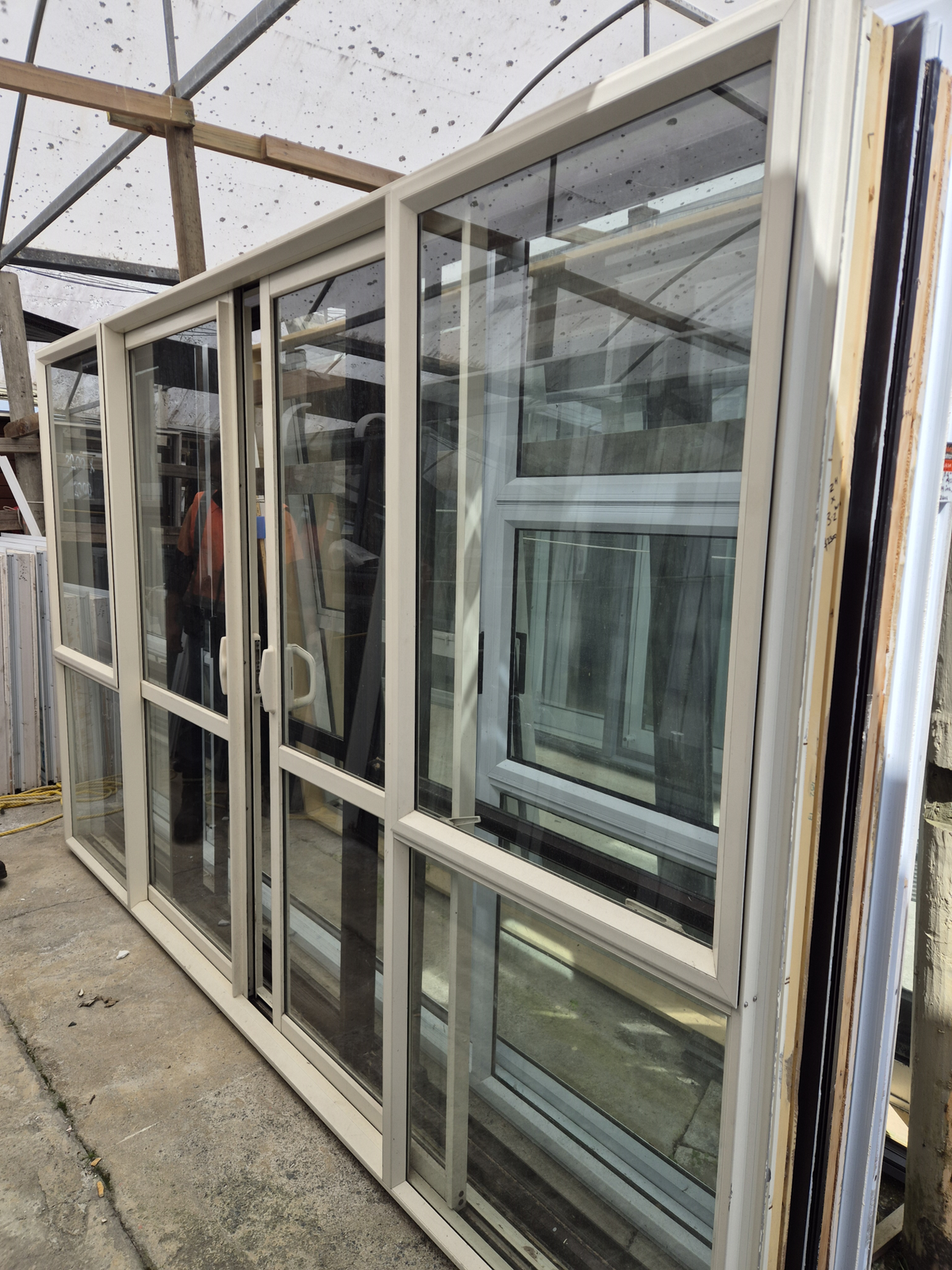Cream Bi-parting / Double Sliding Doors with windows 2 H x 3.6 W #2522