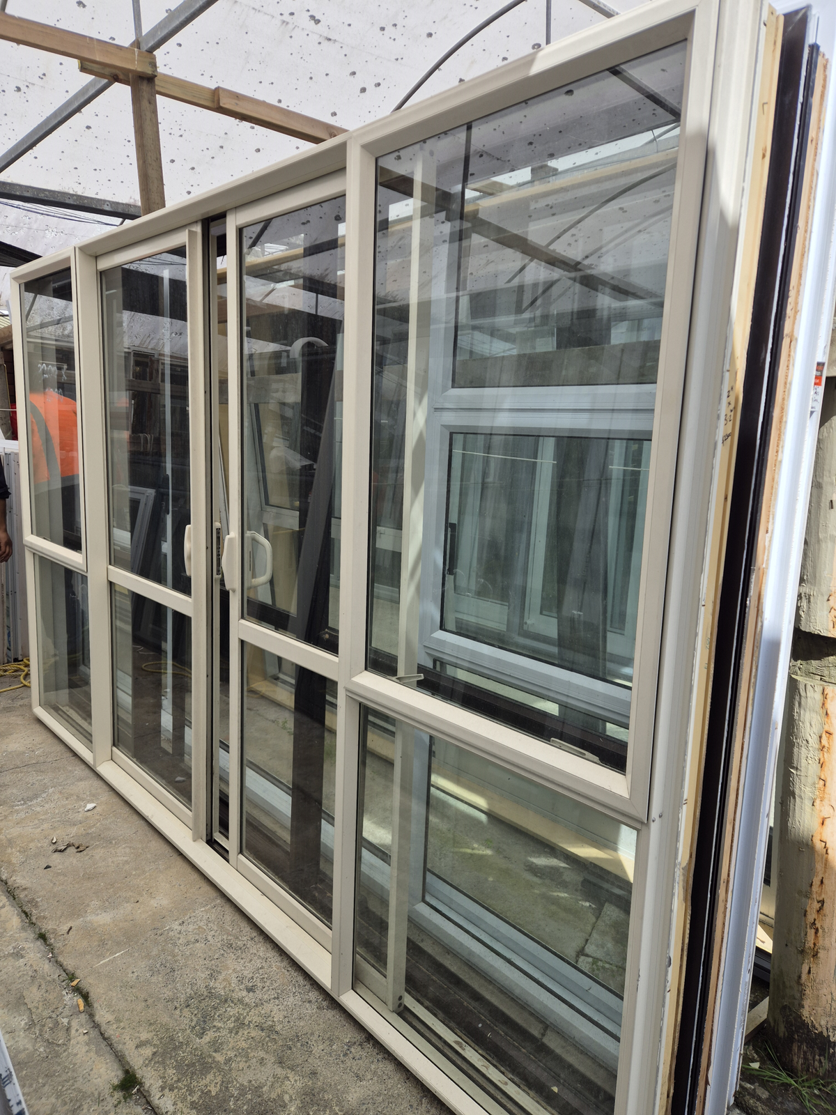 Cream Bi-parting / Double Sliding Doors with windows 2 H x 3.6 W #2522