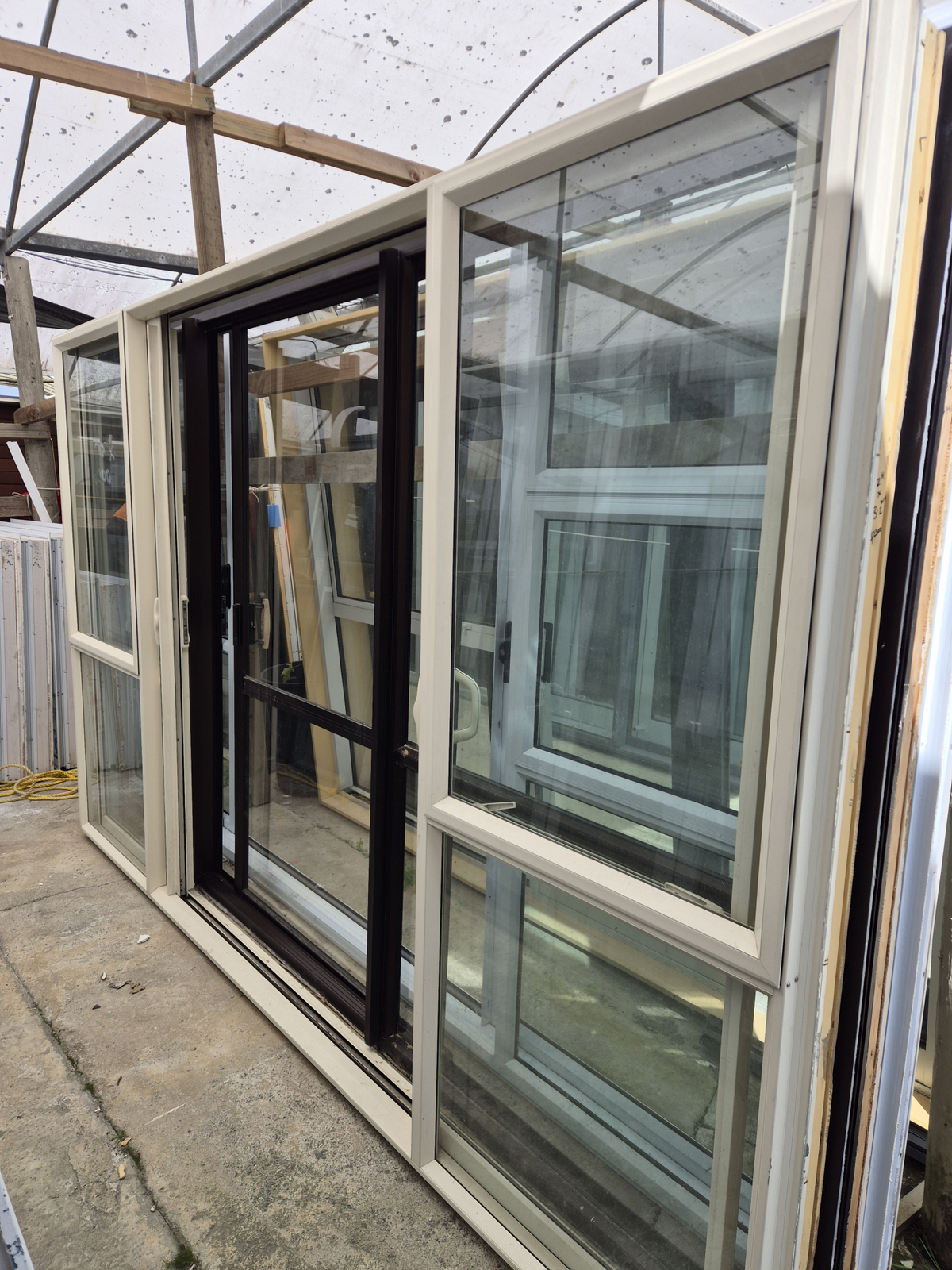 Cream Bi-parting / Double Sliding Doors with windows 2 H x 3.6 W #2522