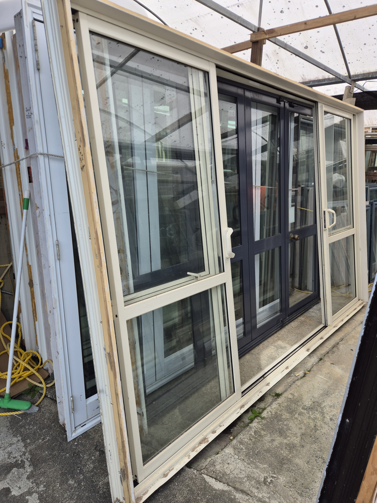 Cream Bi-parting / Double Sliding Doors with windows 2 H x 3.6 W #2522