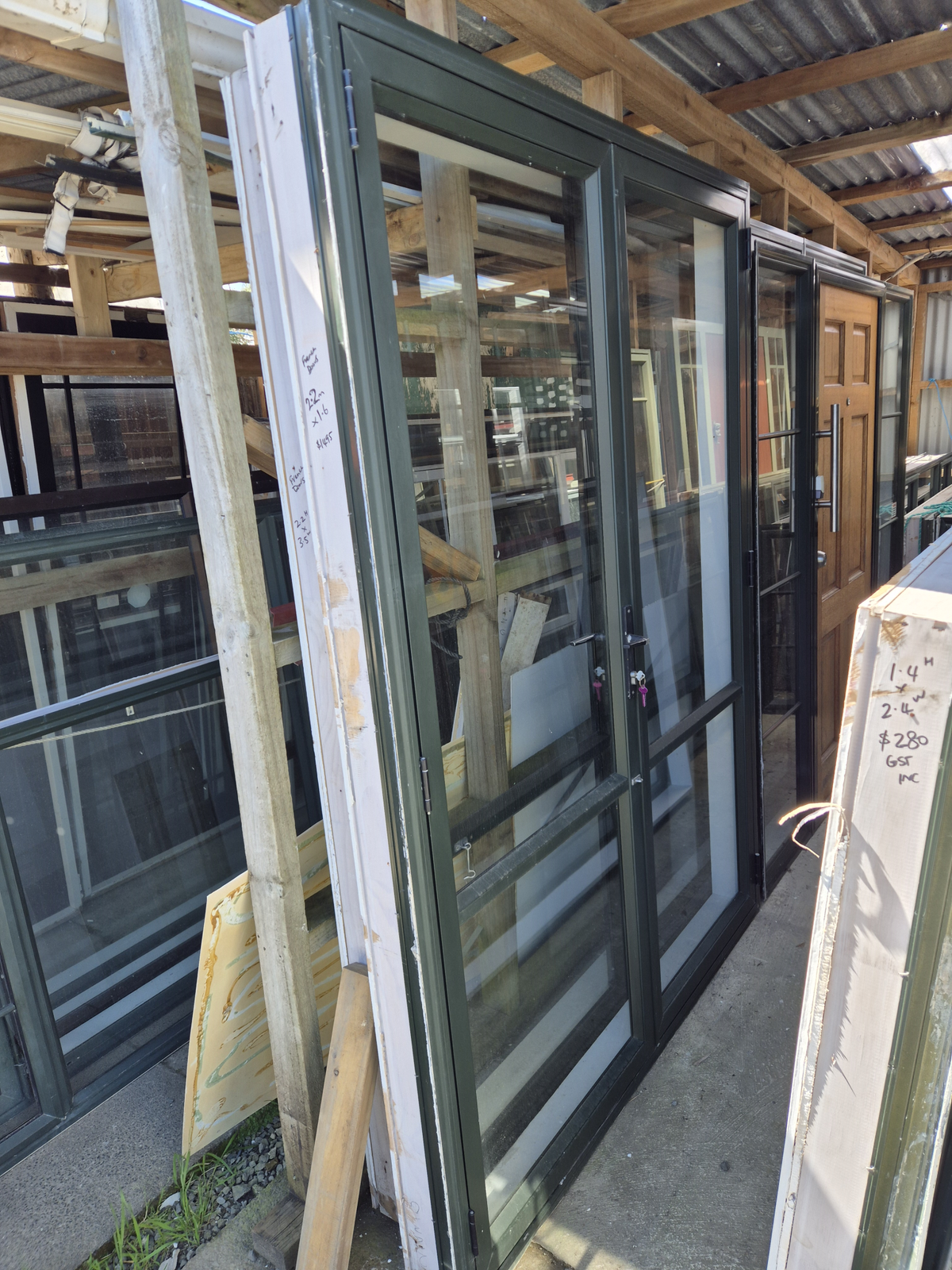 Karaka Green French Doors 2.2 H x 1.6W #2538 - & matching joinery