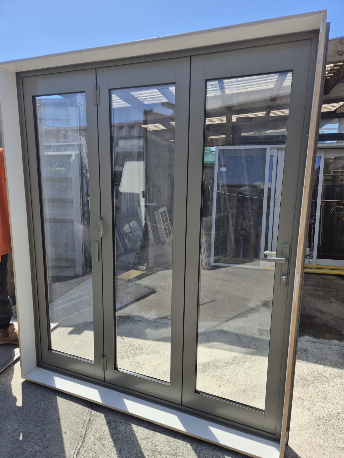 Lichen Green Double Glazed Bifolding Door #2541 see matching joinery