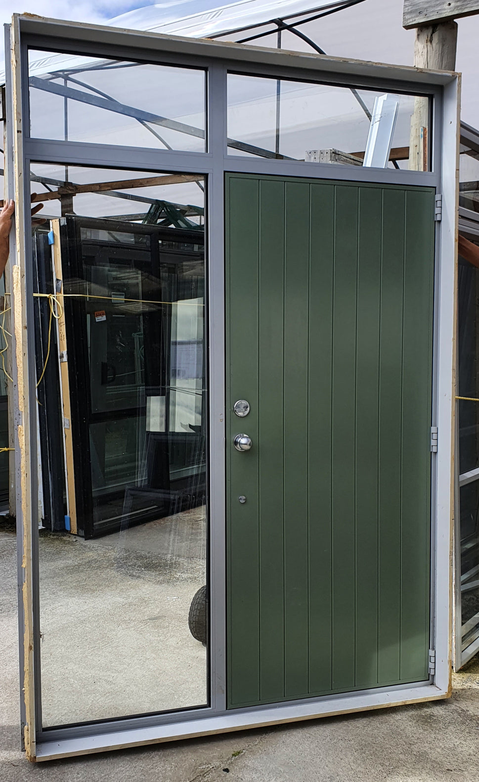 Double Glazed Grey Entranceway Door with Sidelight & Toplight 2400 H x 1630 W #SDI2