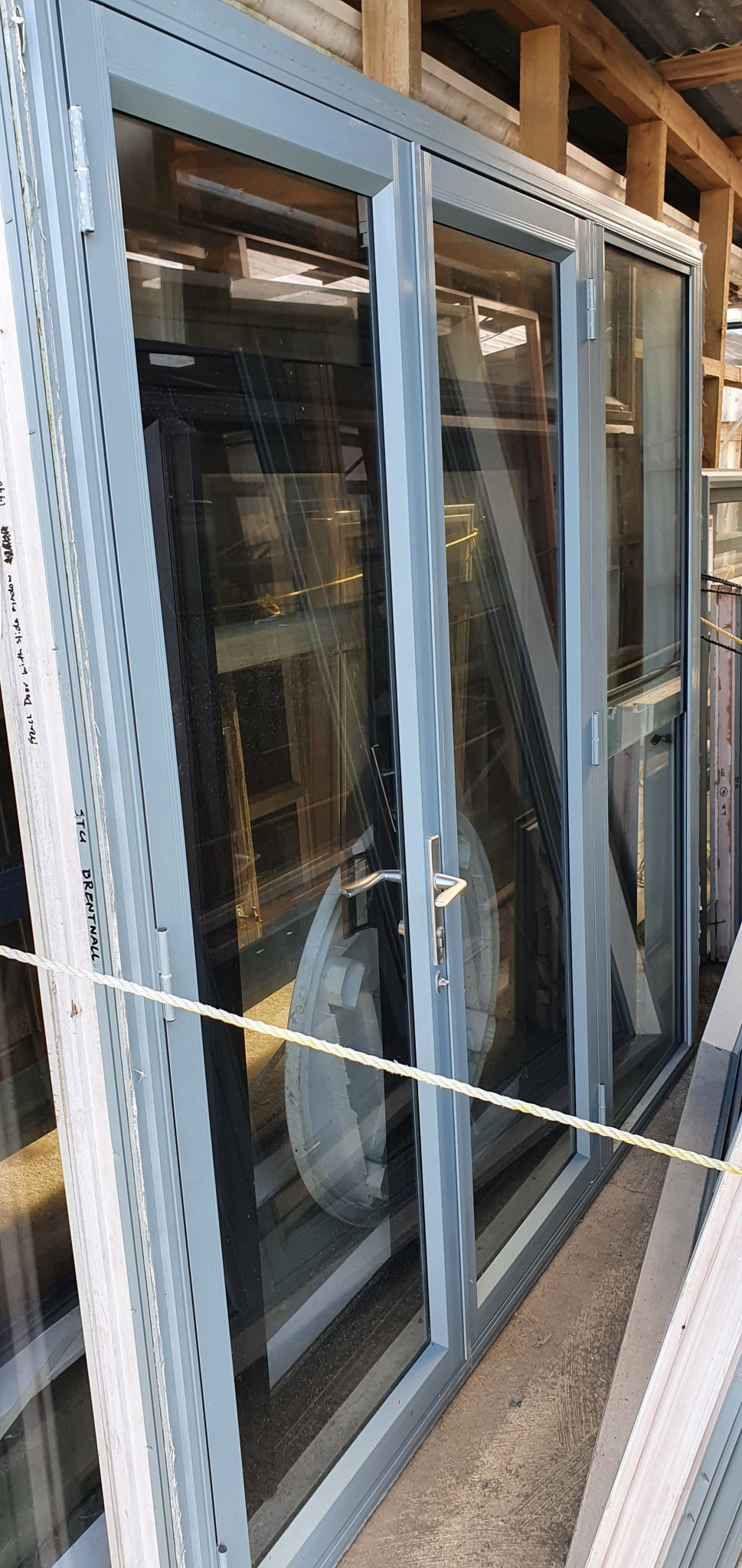 Pale Green French Doors with Sliding Window 1990 H x 2140 W #FDM5
