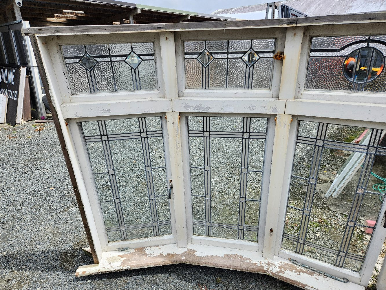 Original Leadlight Bay Window with Fanlights 1530 H x 605 mm (each panel) W #WD3
