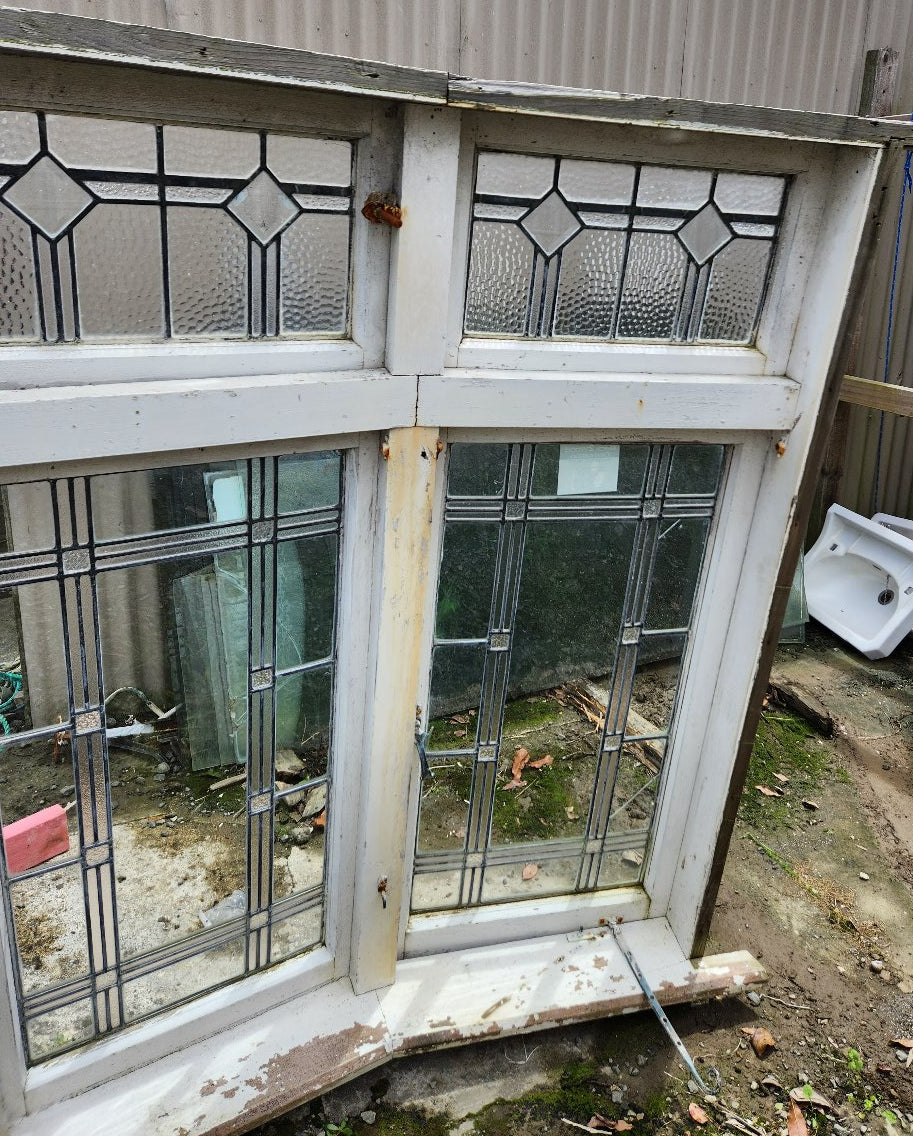 Original Leadlight Bay Window with Fanlights 1530 H x 605 mm (each panel) W #WD3