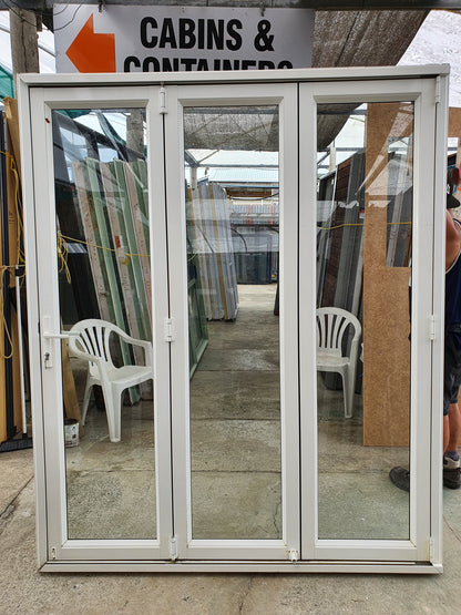 Off White Bifolding Door with Outside Access Door 2110 H x 1750 W #BDC6