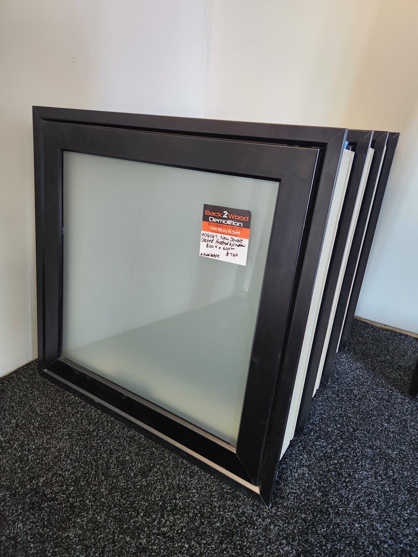 NEW Double Glazed Black / Ebony Frosted Window 600 H x 600 W #DG047 4 avail