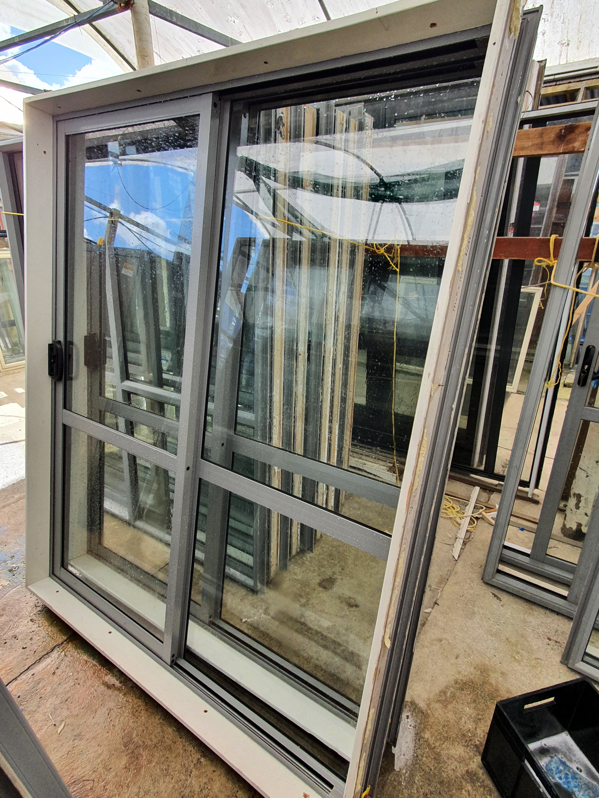 Glass Ranch Slider Sandstone Grey Ranchslider 1960 H x 1600 W #RS150 R - L – Back 2 Wood ...