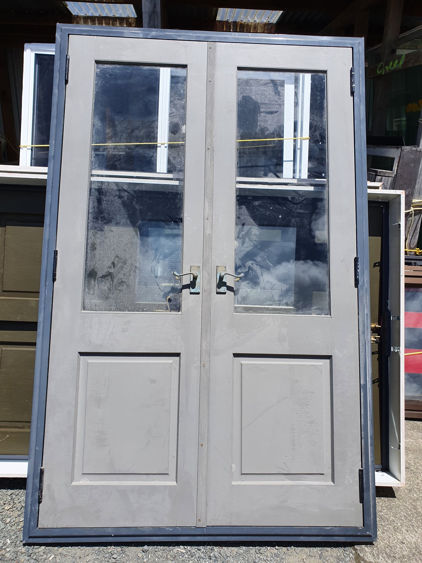 Denim Blue French Door with Wooden Doors 2050 H x 1300 W #FDU8 (6 available)